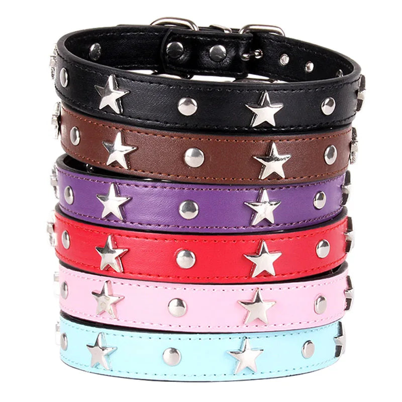 S/M/L Star Studded Pet Dog Collar Leather Puppy Collars for Small Medium Dogs Cat Neck Strap Pet Supplies Chihuahua Collars