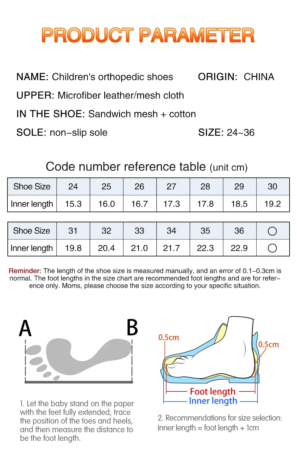 Children's Sneakers Girls Orthopedic Shoes Leather Arch Support Corrective Footwear For Flat Toddler Boys