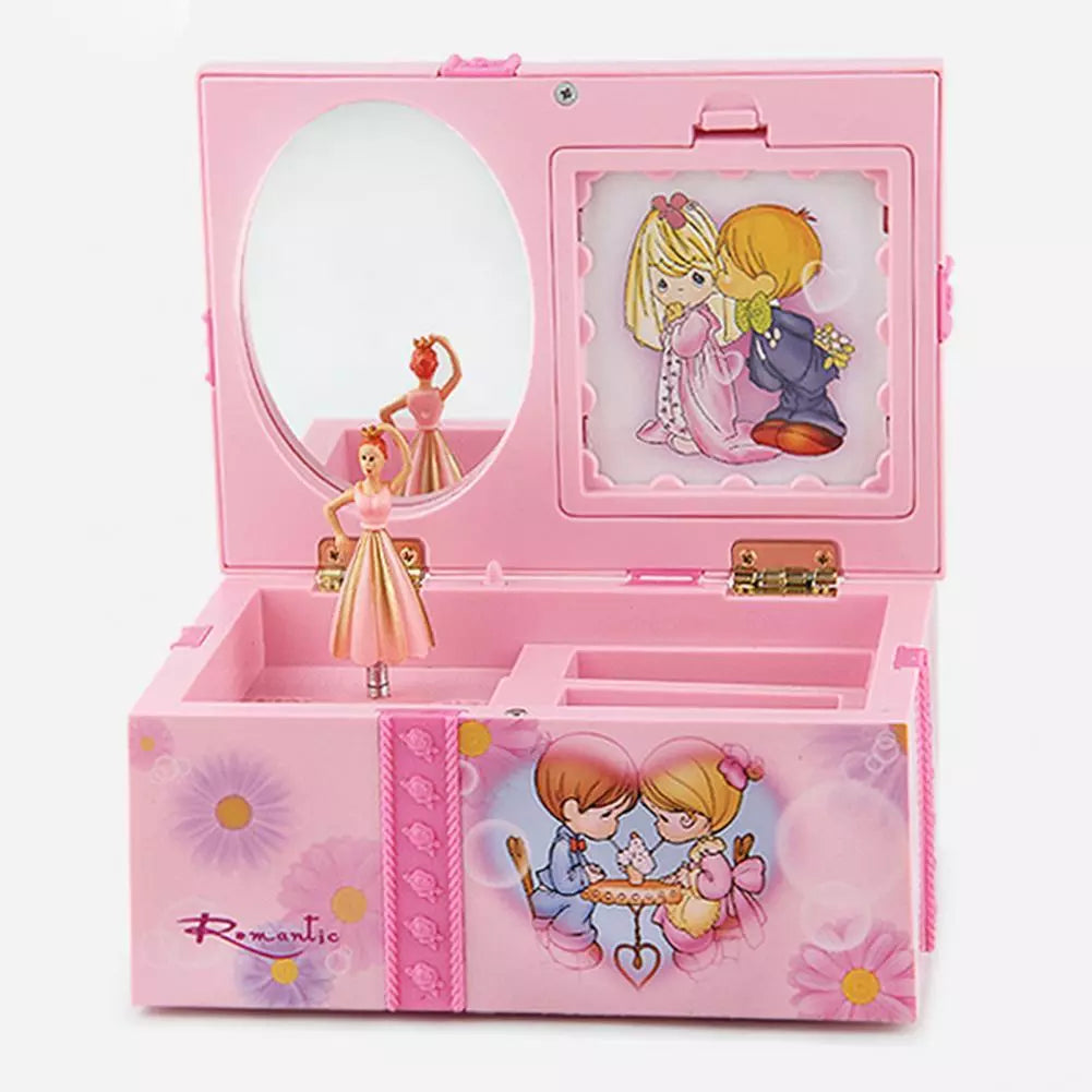 Dream Girl Gift Birthday Music Box Children Musical Jewelry Box Storage Organizer Rectangle with Ballet Girl Tabletop Decor Home