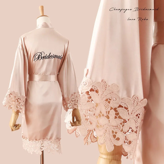 Summer Lace Sleepwear Bride&Bridemaid Wedding Robe Gown Solid Embroidery Kimono Bathrobe Women Casual Home Night Dress M L Xl