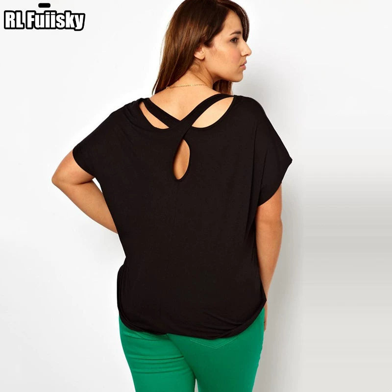 Backless Loose Sports plus Size Casual T-shirt Blouse