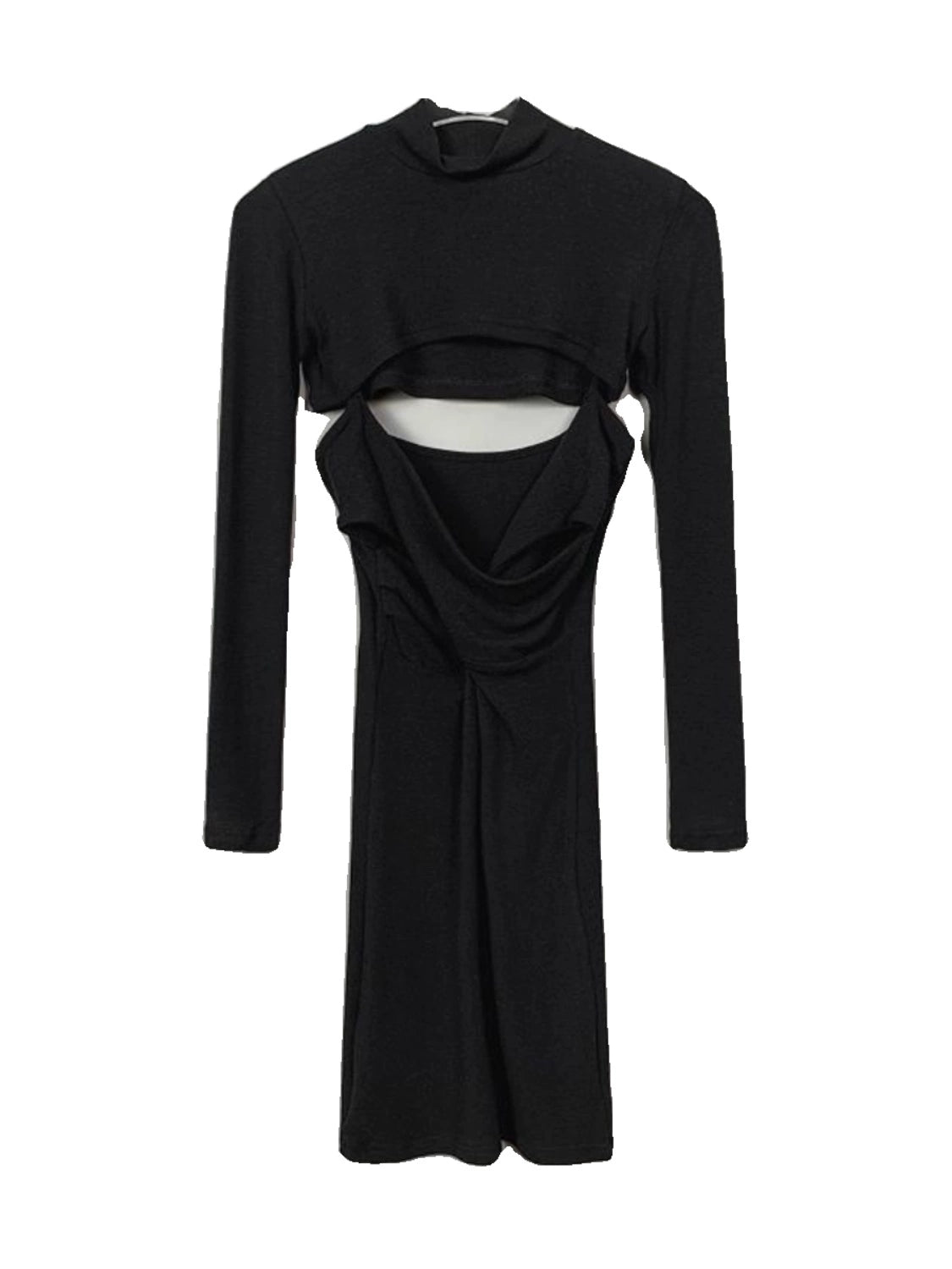 150.00kg Sexy Hollow Long-Sleeved Dress plus Size Turtleneck Blouse + Slim Fit Slim Looking Sheath Skirt Two-Piece Set