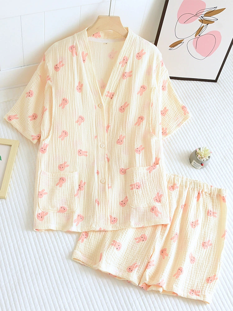 Short Sleeve Maternity Breastfeeding Pajamas Summer Pure Cotton Gauze Confinement Clothing Summer Thin Postpartum Pregnancy Two-piece Set Women