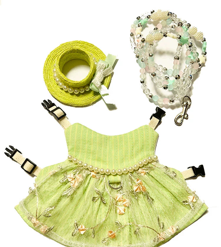 Spring Outing Vintage Green Princess Skirt Pet Rabbit