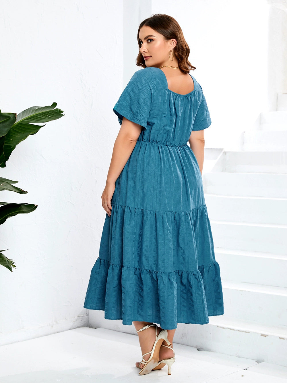 Women 110.00kg Fat Woman V-neck Dress