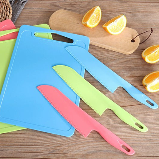 Do Not Hurt Hands Kids Cutting Board Kindergarten Cutting Board Safety Plastic Knife Early Education Fruit Knife Kitchen Knife Cutlery Teaching Cutting Board