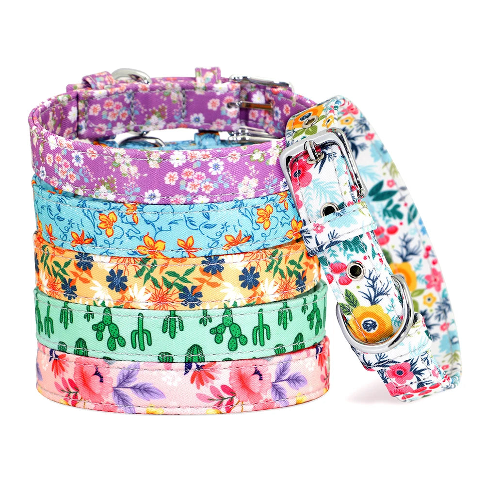 12 Styles Nylon Floral Printed Dog Collar Bohemian Small Puppy Cat Collars Adjustable Chihuahua Collar Pet Supplies Accessories