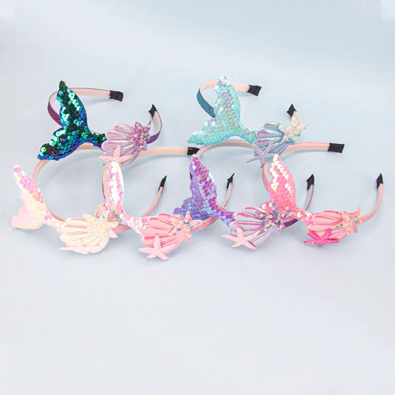 Girls Hairbands Mermaid Headwear Color Sequin Shells Shiny Princess Sweet Children's Hair Accessories Photo Prop Party Headbands