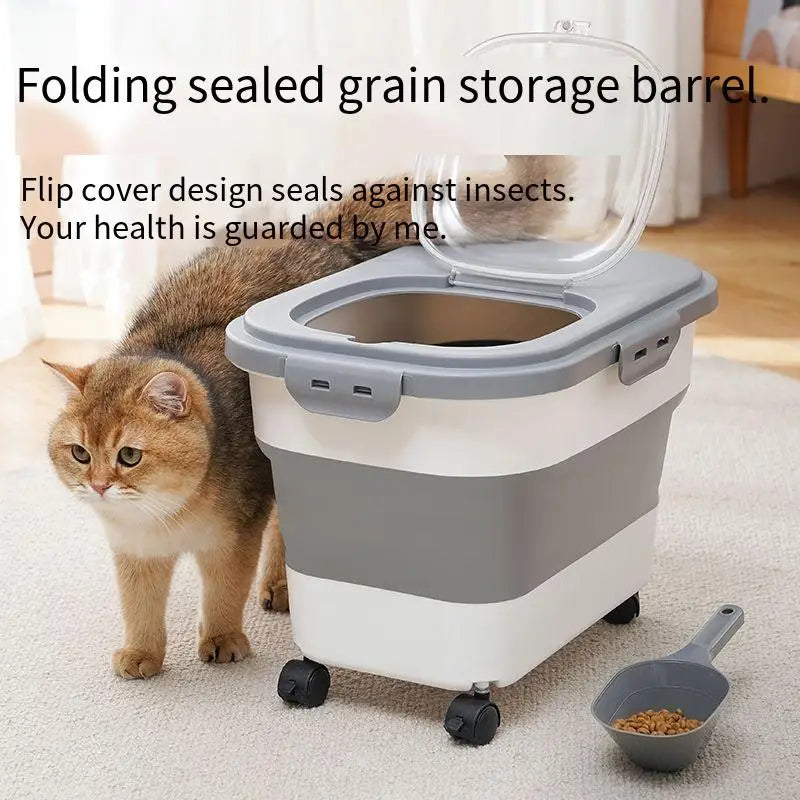 13/33LB Collapsible Cat Dog Food Storage Container Dry Cat Food Box With Lids Airtight Sealing Kitchen Grain Rice Storage Boxes