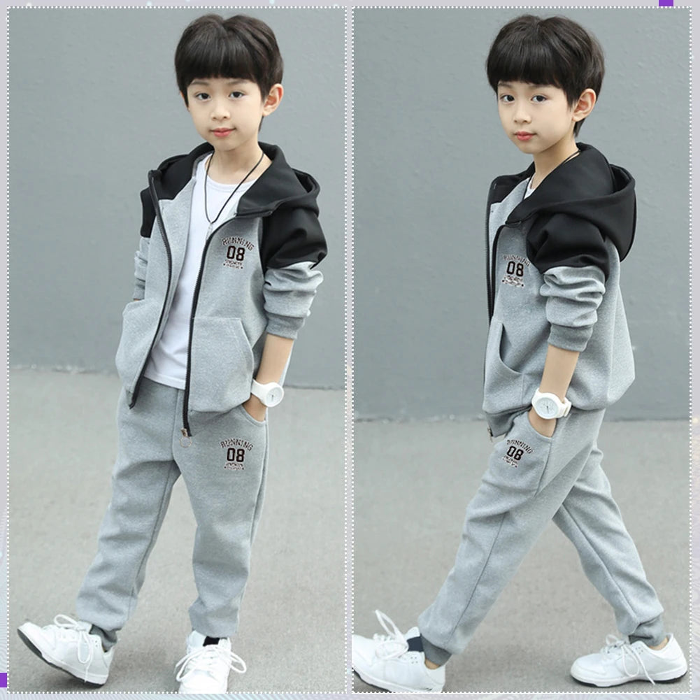 Children‘s Casual Tracksuits Boys Sports Wear Hooded Long Sleeve Jacket with Pants Student School Uniform Sweatshirt Jogging