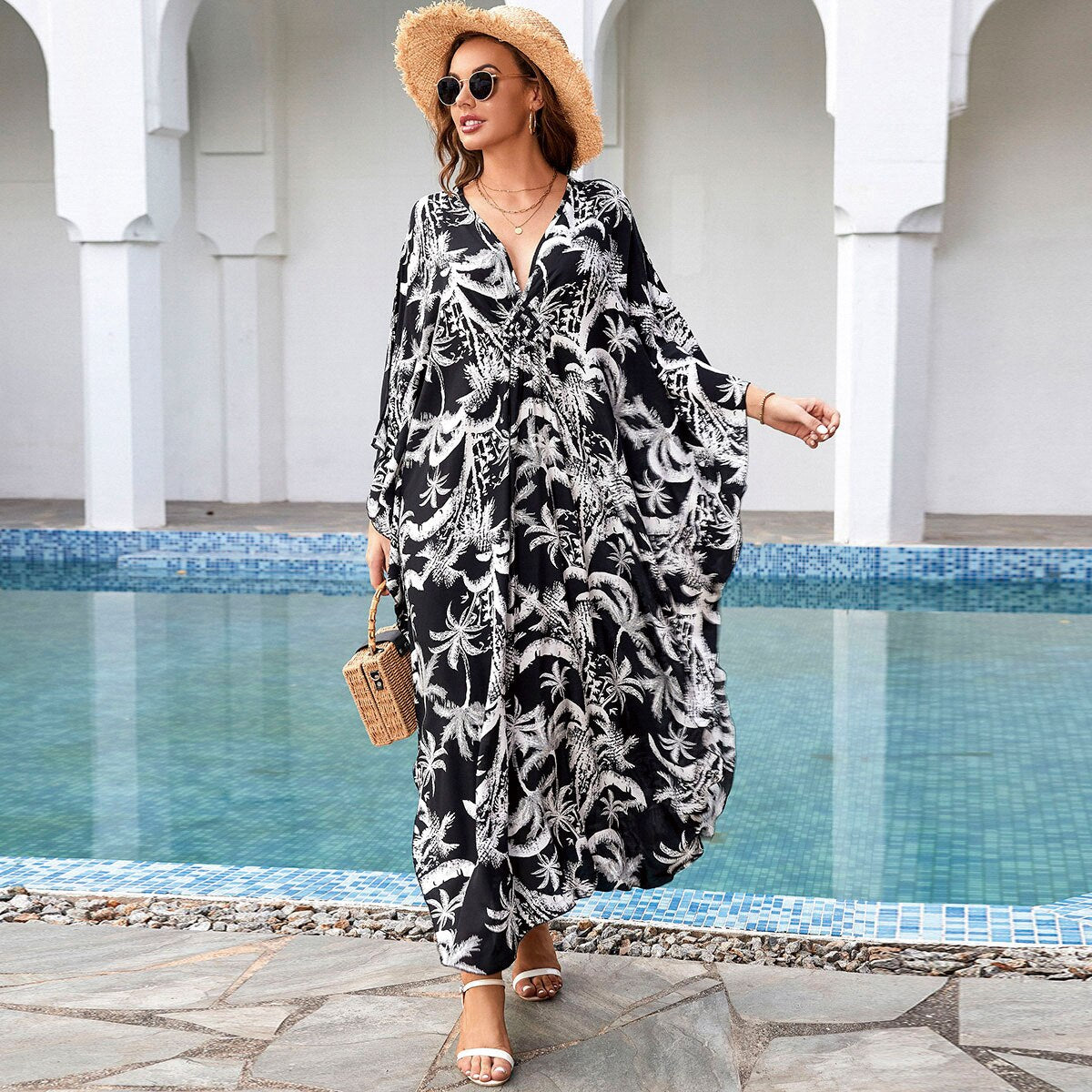 2023 Sexy Boho Clothing Cover-ups Maxi House Dress Lounge Wear Kaftan Beach Cover Up Outfits Women Ups Swimsuit Women's Fashion