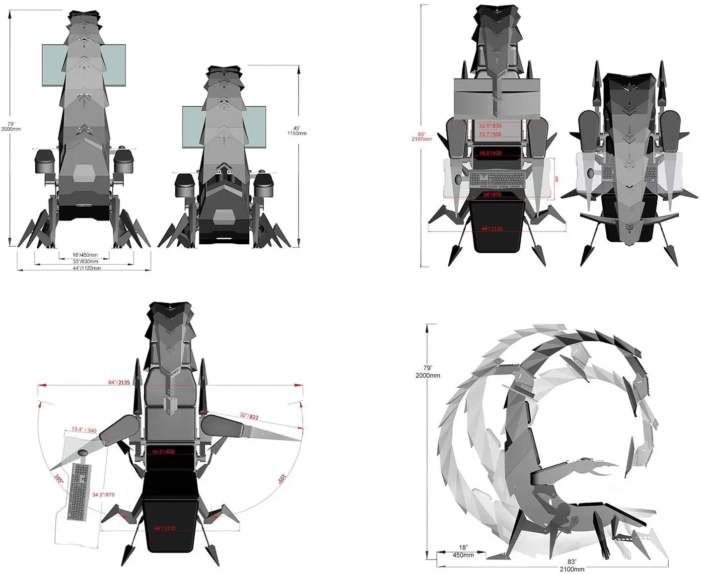 Scorpio Deformation Adjustable Hanging Monitor Ergonomics Scorpion Integrated Cockpit Gaming Chair From China