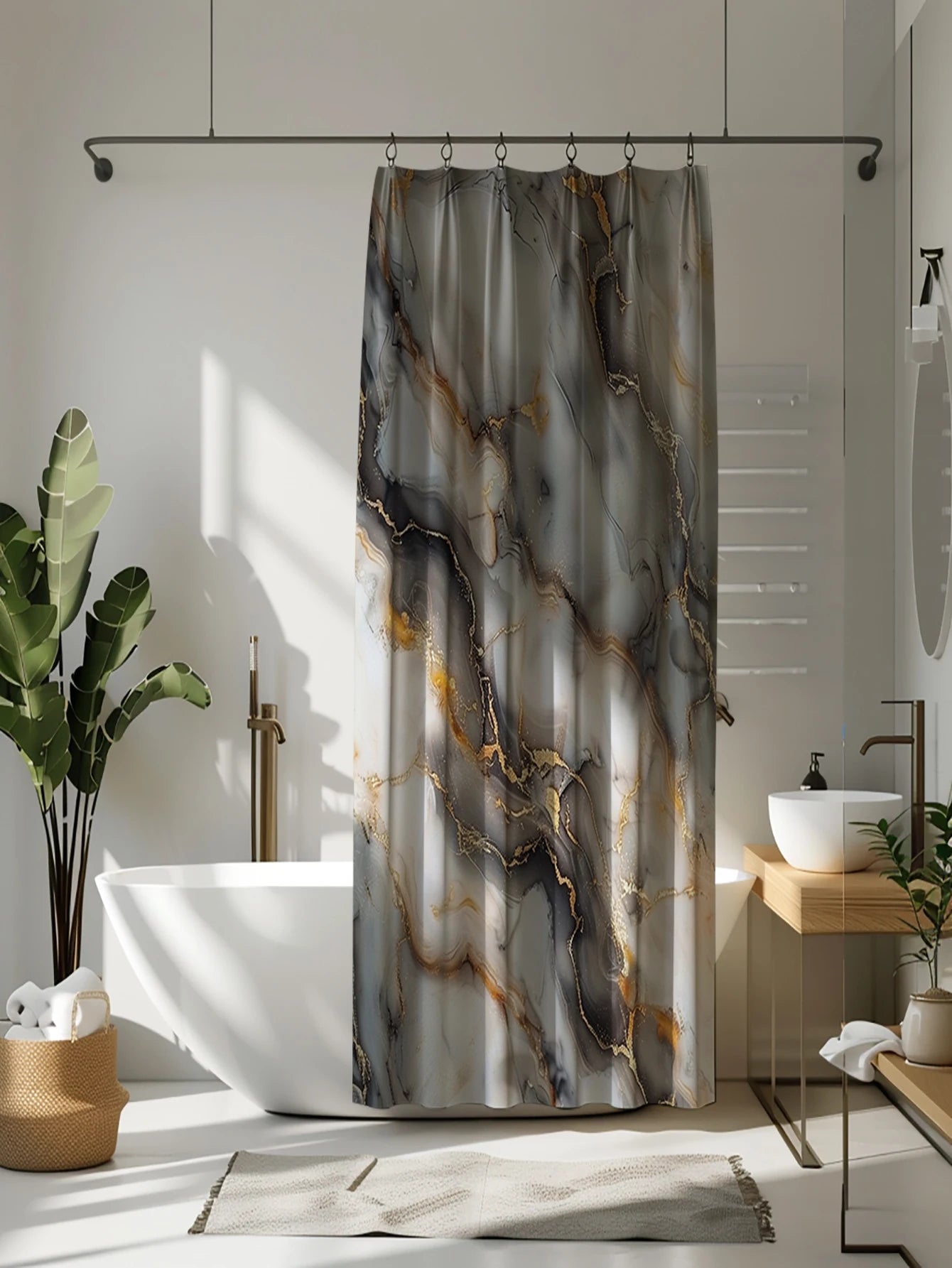 1 pack black gold marble pattern polyester material shower curtain tarpaulin bathroom thickeneded mildew-proof partition curtain bathroom water-blocking partition decorative curtain