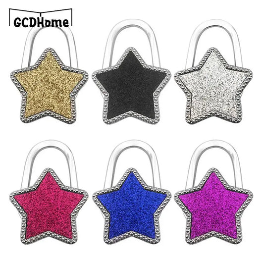 New 1pc Portable Star Shape Bag Hook Shiny Folding Table Edge Handbag Hanger for Home Keychain Cute Bag Pendant