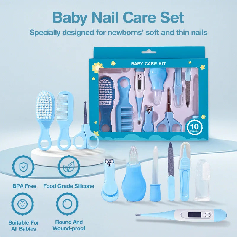 Dr.isla 10Pcs/set Newborn Baby Care Kit Thermometer Kid Toiletries Baby Kids Nail Hair Health Care Grooming Brush Kit Clipper