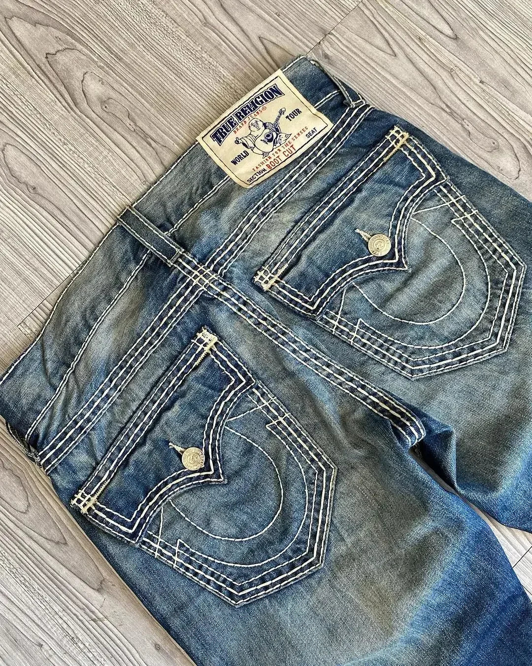 True Religion Denim Micro-flare Pants 90s Retro Street Jeans for Men and Women Harajuku High-waisted Straight Wide-leg Y2k Jeans