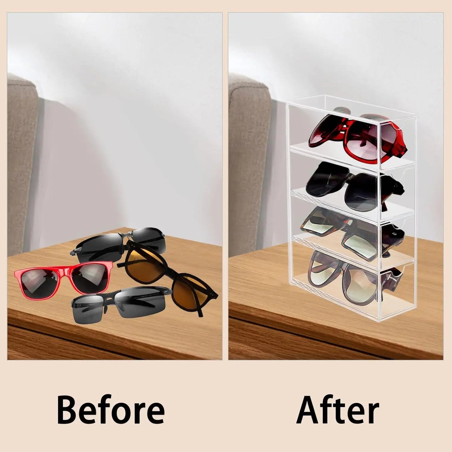 Acrylic Sunglasses Organizer Eyeglass Case Clear Eyeglass Display Holder Eyewear Display Case With 4 Drawers For Women And Men