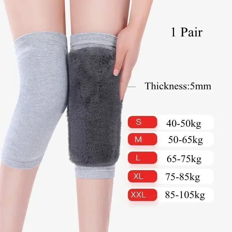 1 Pair Winter Warm Knee Pads for Women Men Old People Cold Leg Arthritis Kneepad Knee Support Rabbit Fur Running Knee Protector