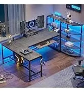 SEDETA L , 94.5 Inch Office Power Outlet &Amp; Pegboard, L Shaped Desk With Led Light, Keyboard Tray, Stora