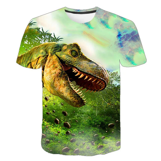 Kids Dinosaur Jurassic Park T-shirt For Boys Summer Children's Clothes Short-sleeved Breathable Cartoon Print Tops Dropshipping