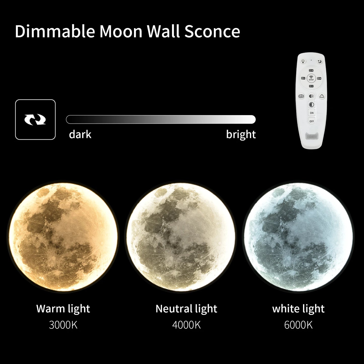 15W Dimmable MOON wall sconce lamps APP remote control Indoor Lighting lights Bedroom Living Hall Room HOME Decoration 24cm 50cm