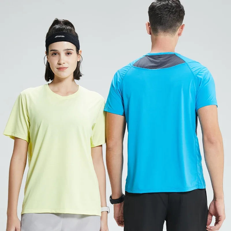 Men's Bodybuilding T-Shirt Elastic Quick Dry Sport Tops Athletic Gym Workout Short Sleeves Women's Yoga Tee Running Clothes