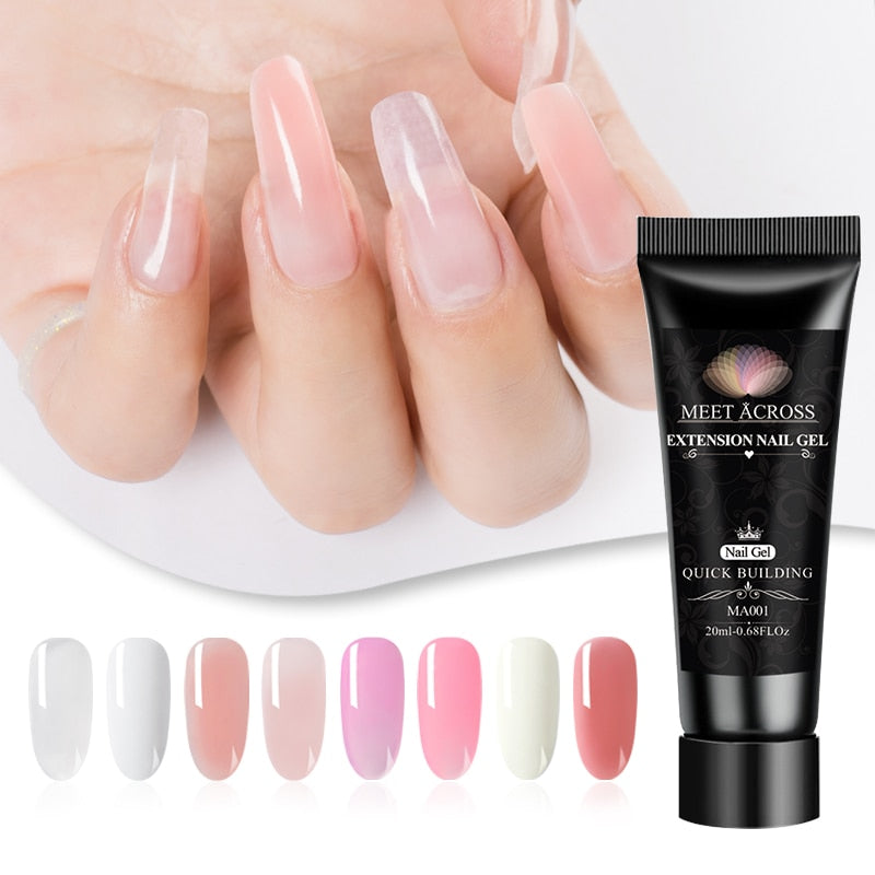 MEET ACROSS Extension Nail Gel Set Acrylic Crystal Nude Clear Quick Extension UV Nail Gel Polish Kit Semi Permanent Varnish Tool