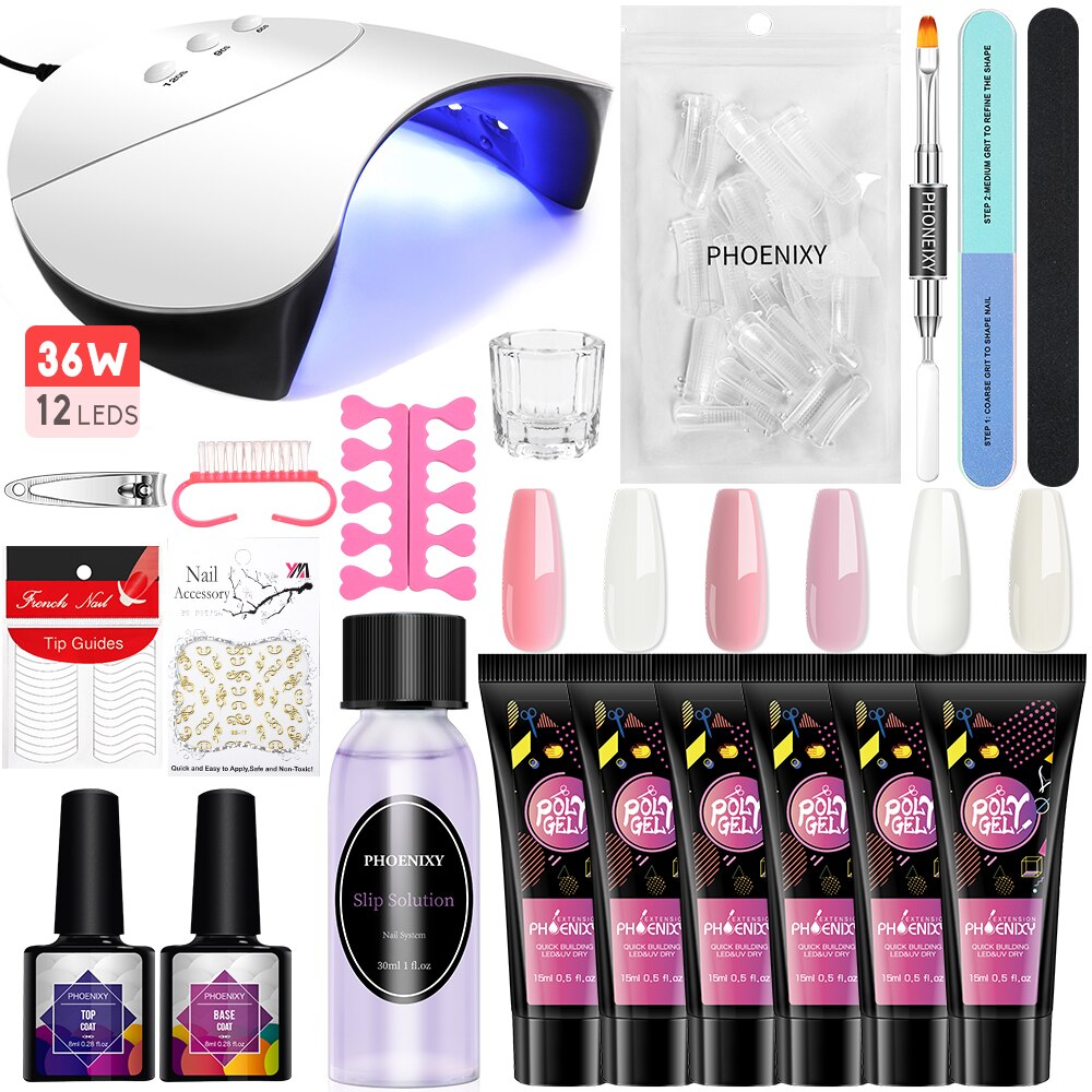 Professional Full UV Gel Manicure Set with 48W UV Nail Lamp 4/6/9 Colors Poly Nail Gel Quick Extension Set Nail Art Tools Kit