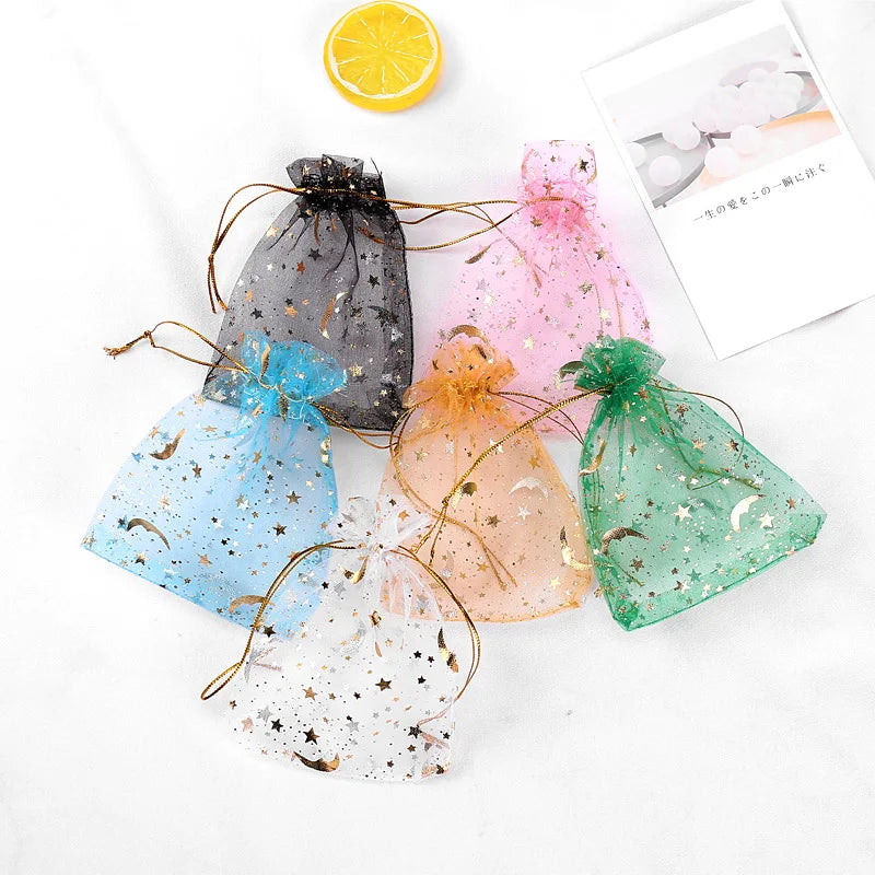 100pcs Drawstring  Jewelry Bag Pouch Organza Jewelry Packaging Bags Wedding Party Decoration Drawable Storage Bags Gift Pouches