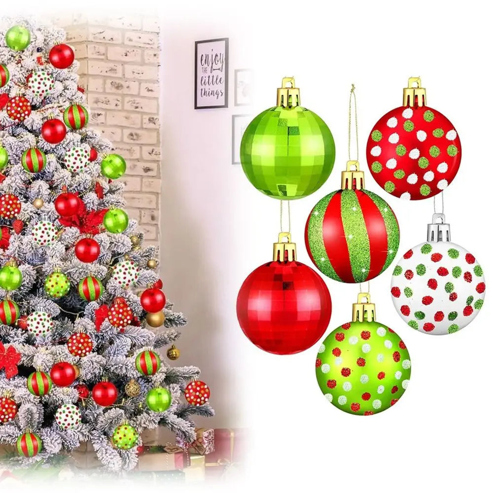 24pcs New 2.4 Inch Christmas Balls Ornament Glittering Plastic Tree Decoration Swirl Pattern Handmade Elf Balls Party Decor