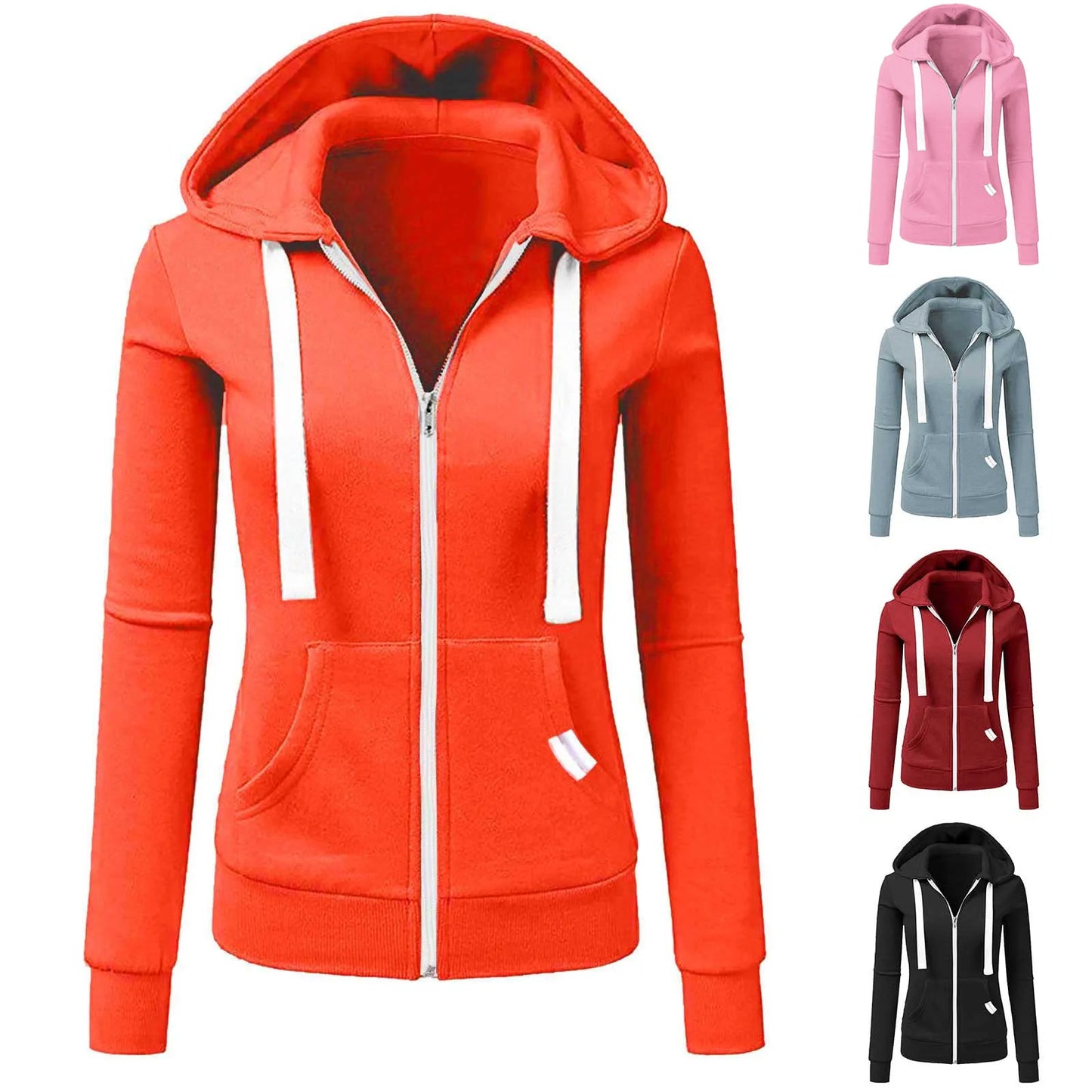 Women Fashion Solid Jacket Zipper Pocket Sweatshirt Long Sleeve Hooded Coat Large Sweat Shirt Women