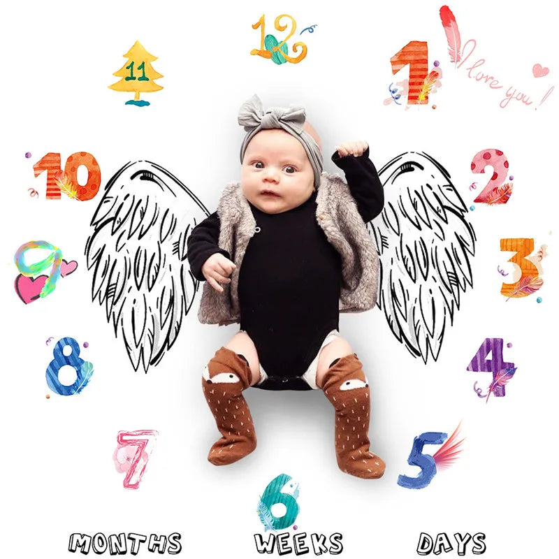 Baby Milestone Blanket Infant Photo Props Background Mats Portray Diaper Baby Calendar Grow Backdrop Cloth Photography Accessory