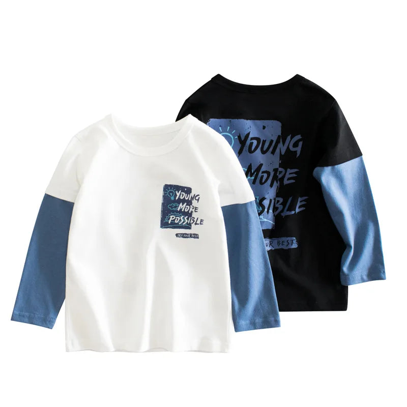 Brand Children's Clothing 2023 Autumn New Korean Style Boys Bottoming Shirts Fashion Letter Print Tops Tees Kids Clothes