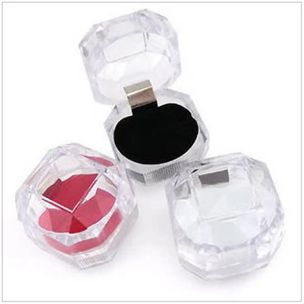 Transparent Crystal Ring Box Portable Earrings Brooch Storage Display Box Jewelry Storage Case