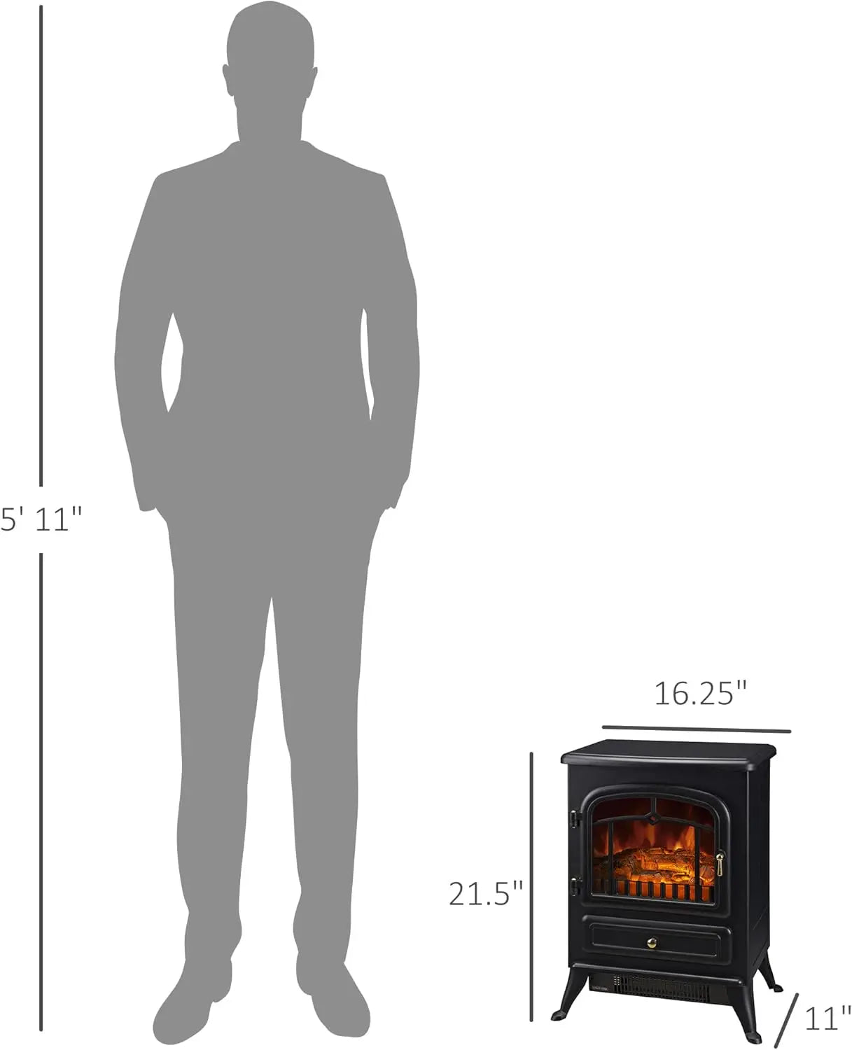 22" Electric Fireplace Heater, Freestanding Fire Place Stove with Realistic LED Flames and Logs, and Overheating