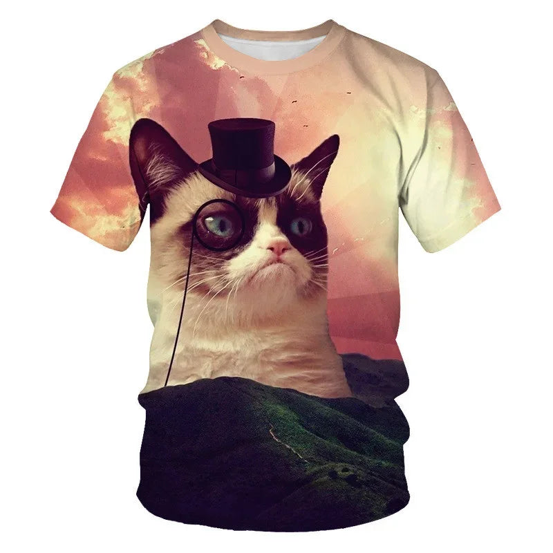 Brand New Children's Clothing Summer Boys Short Sleeve Baby Clothes Kids Cat Animals 3d Short Sleeve T-shirt Tops Dropshipping