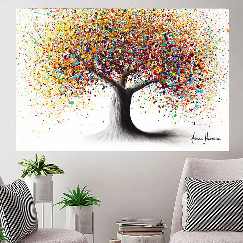 Abstract Colorful Tree Aesthetic Oil Canvas Painting Posters And Prints Wall Art Pictures For Living Room Home Decor No Frame