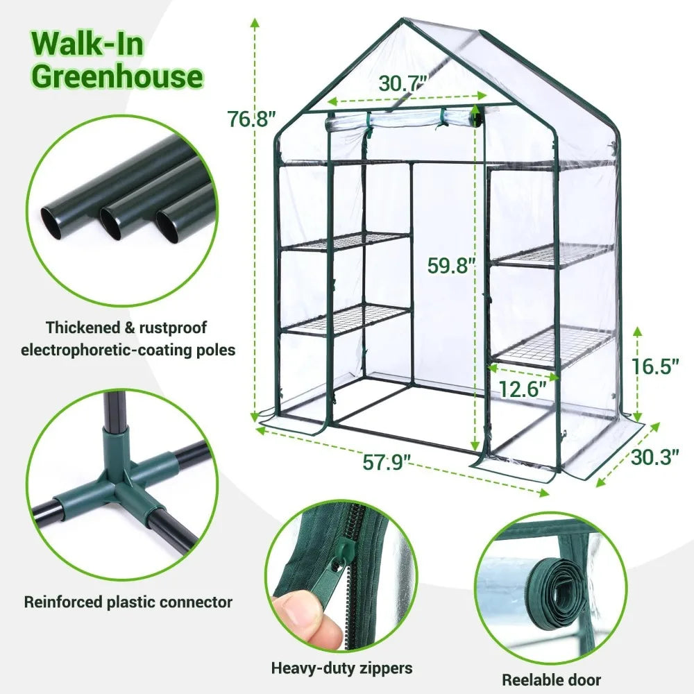 Small Greenhouse for Outdoors: 4 Tiers 6 Shelves Walk-in Indoor Green House Heavy Duty Plant Stands Reinforced