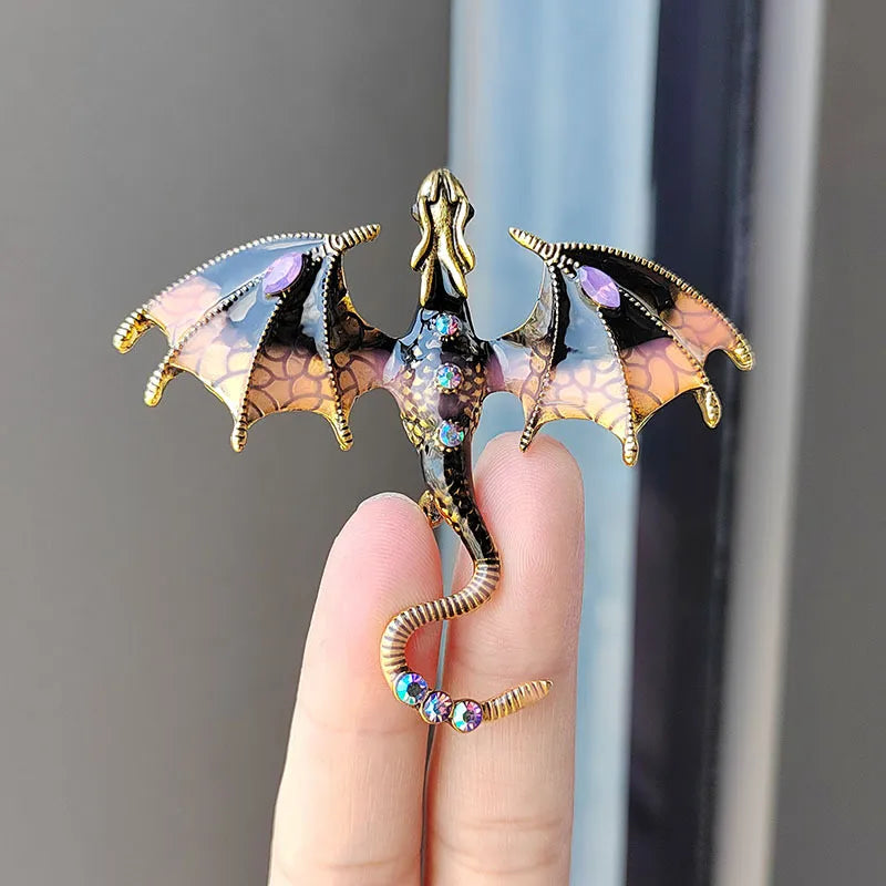 Retro Enamel Dragon Brooches For Women Men 6-color Rhinestone Flying Legand Animal Party Office Brooch Pins Gifts