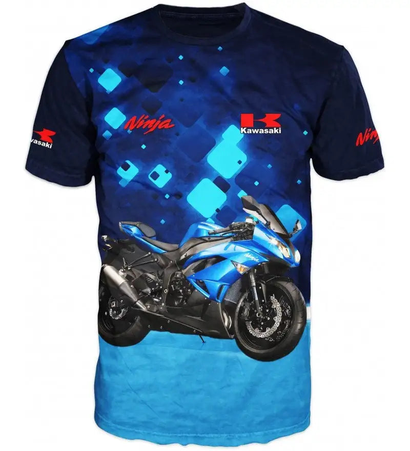 Men's 2024 Summer New Kawasaki Motorcycle T-shirt 3D Digital Print Riding T-shirt Women's Children's Sports Top