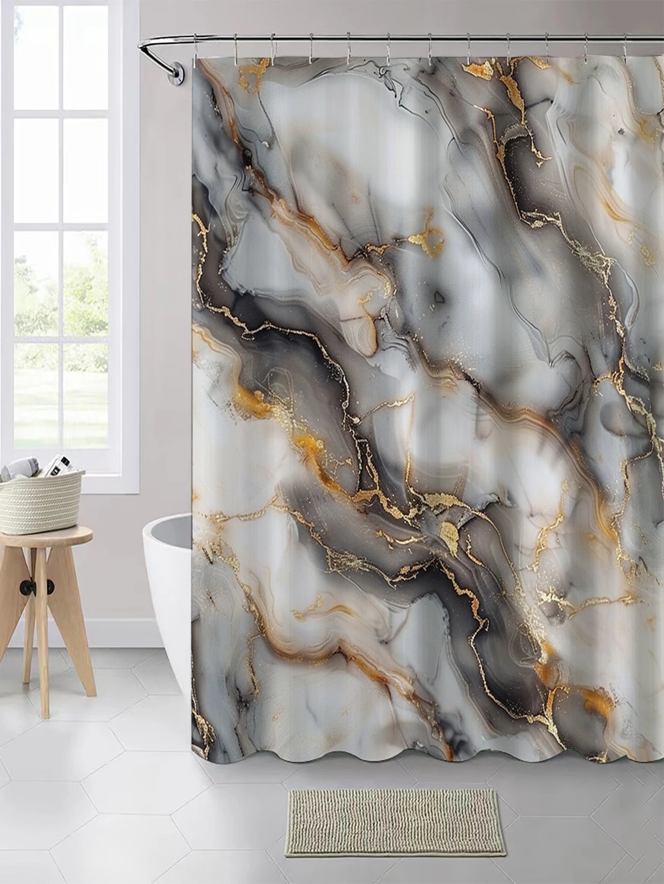 1 pack black gold marble pattern polyester material shower curtain tarpaulin bathroom thickeneded mildew-proof partition curtain bathroom water-blocking partition decorative curtain