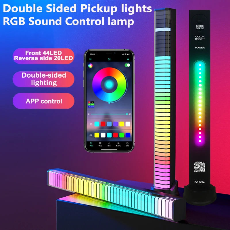 Smart RGB Sound Control Lights 3D Double Sided Pickup LED Lights Rhythm Ambient LAMP APP Control For Car Gaming Desktop Lights