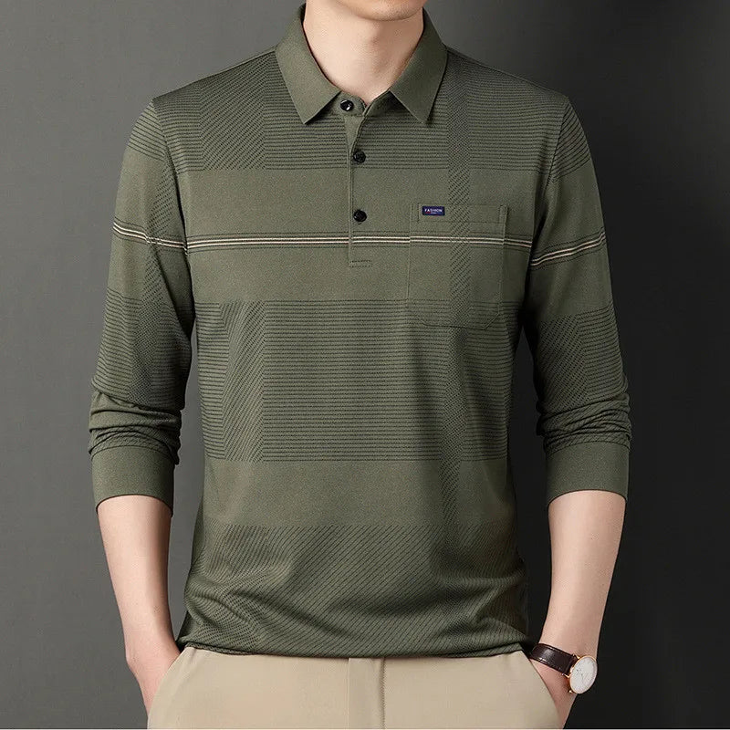 2023 New Fashion Polo Shirt Brand Solid Striped Graphic T-shirt Long Sleeve Autumn and Spring Clothing Men's Korean Polo Shirt