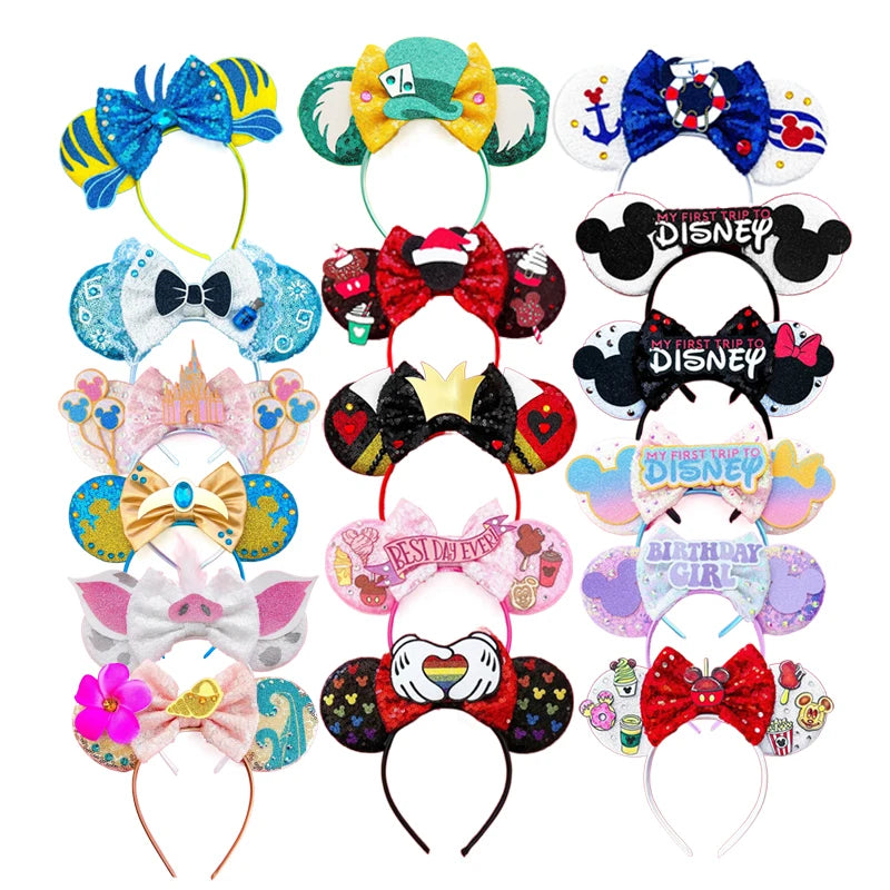 2023 New Mickey Mouse Ear Headband Sequin Bows Girl Adult Kids Halloween Party Cosplay Hair Accessories Princess Hairband