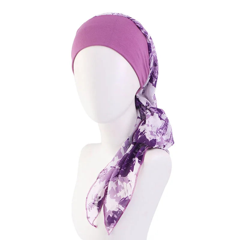 Women Bandana Muslim Headwear Turbans Long Ribbon Head Scarf Head wraps Cancer Chemo Hats Pre-Tied Hair accessories for Women