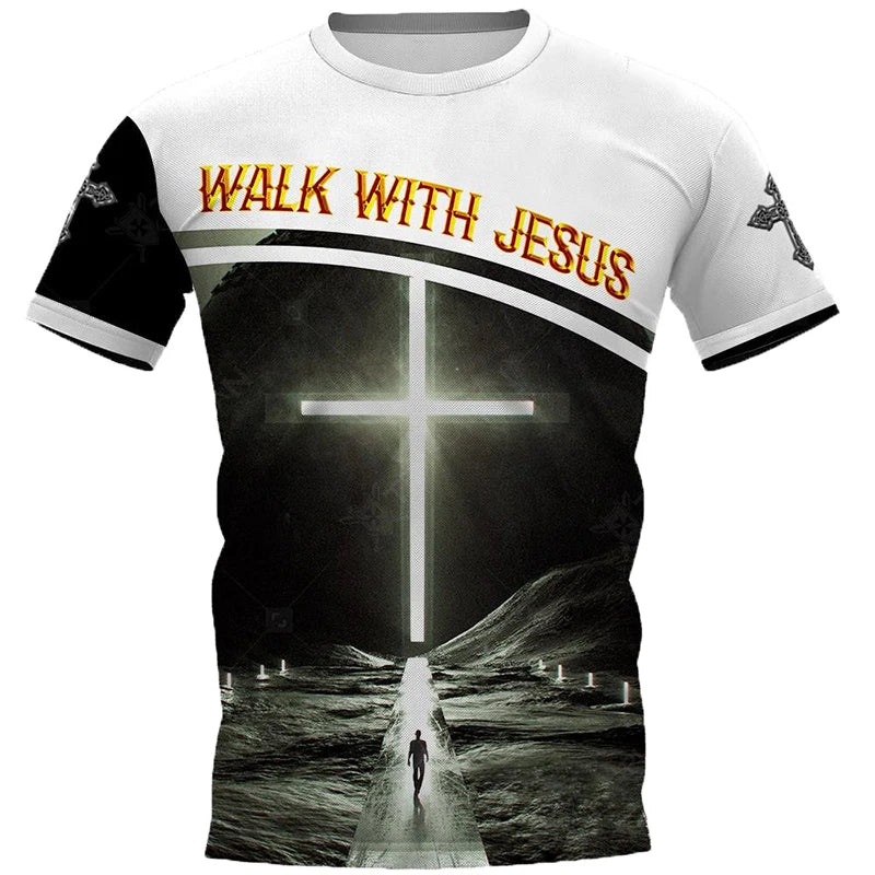 Men's Vintage Tshirt 3d Christian Jesus Printed T-shirt Harajuku Streetwear Men Clothing Oversized Blouse Tee Prayer Tops