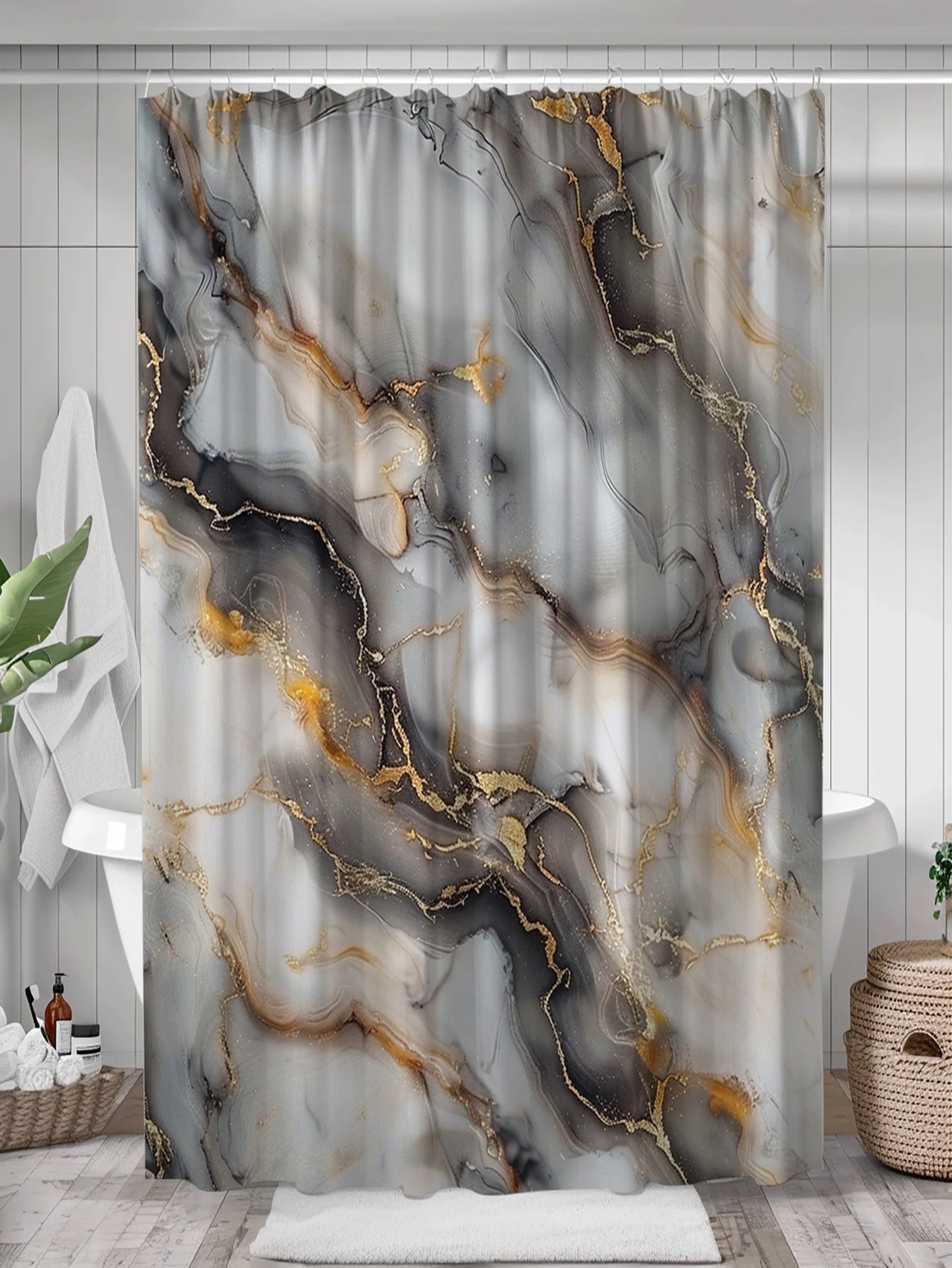 1 pack black gold marble pattern polyester material shower curtain tarpaulin bathroom thickeneded mildew-proof partition curtain bathroom water-blocking partition decorative curtain