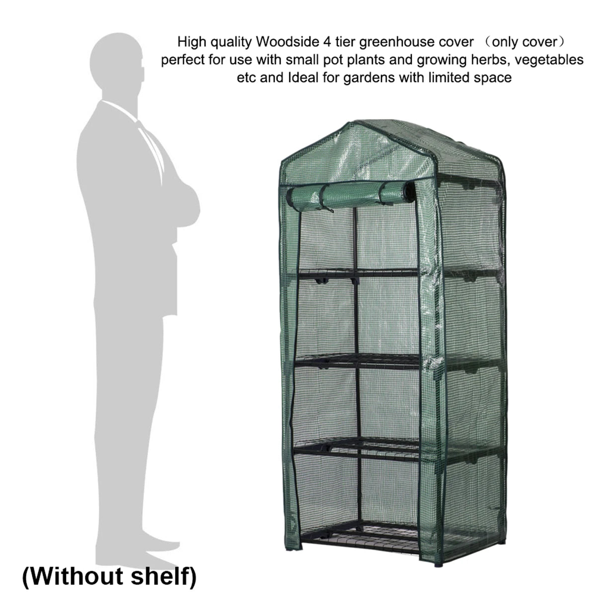 Walk-in Greenhouse Cover Waterproof PE Greenhouse Replacement Cover with Roll-up Zipper Door UV-Resistant Small Warm House