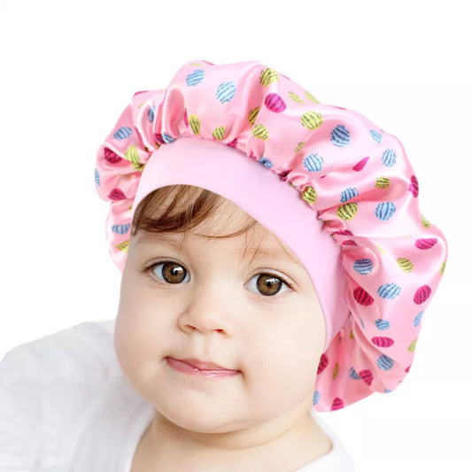 Baby Kids Satin Bonnet Sleep Hat Silk Shower Cap Night  Hair Care Beanie Turban  Child Boy Girls Flower Print s 2-8Y