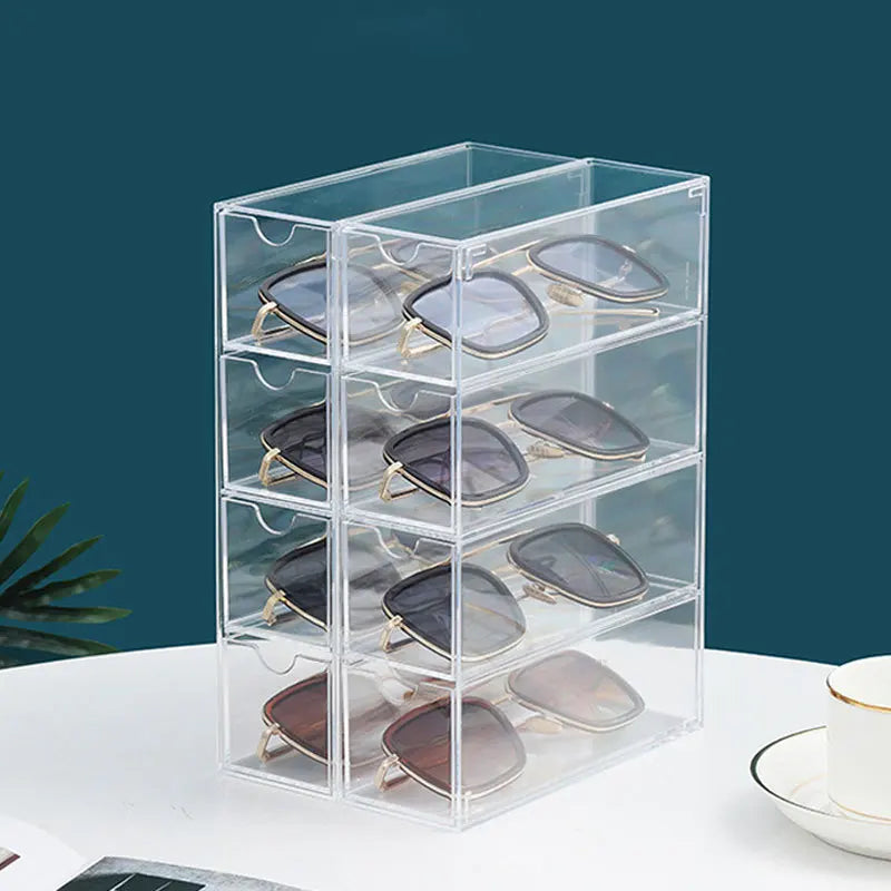 Acrylic Sunglasses Organizer Eyeglass Case Clear Eyeglass Display Holder Eyewear Display Case With 4 Drawers For Women And Men